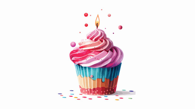 Colorful Cupcake Vector with a Candle isolated white