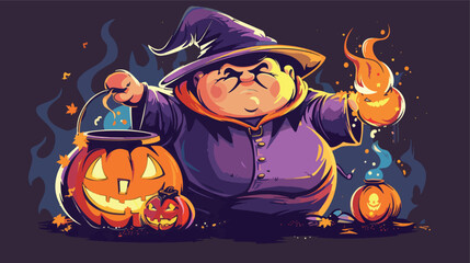A character of a fat boy make a potion Halloween