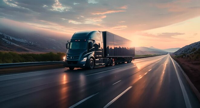 Trucks running on the road freight transport concept