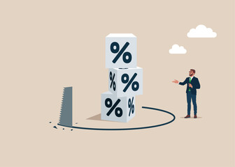 Theft, fraud and failure business. Thief sawing the floor to make collapse financial and mortgage rates. Flat vector illustration.