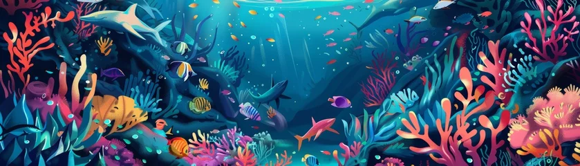 Papier Peint photo Lavable Vie marine Colorful Coral Reef Ecosystem Illustration
