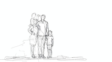 Continuous line drawing of family standing together