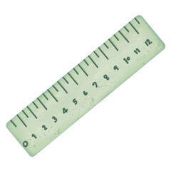 Green ruler drawn by hand using watercolor