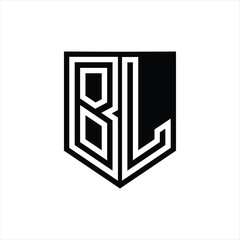 BL Letter Logo monogram shield geometric line inside shield design template