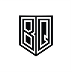 BQ Letter Logo monogram shield geometric line inside shield design template