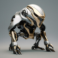 A futuristic robot in a sleek metallic design.