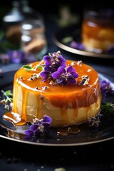 honey-infused lavender crème caramel; dessert photography; best for banners, flyers, and posters