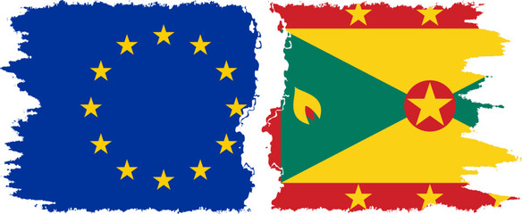 Grenada and European Union grunge flags connection vector