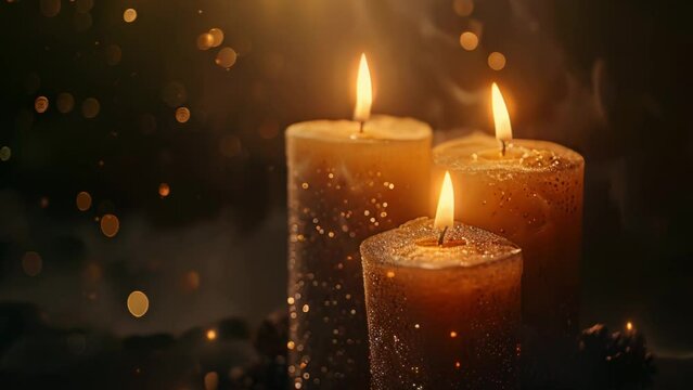 beautiful Candles light on black background at night