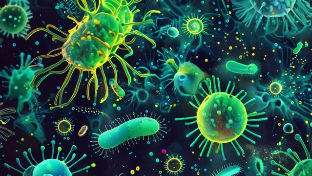 Bacteria and viruses on scientific background 
