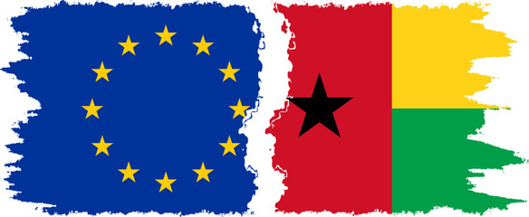 Guinea Bissau and European Union grunge flags connection vector