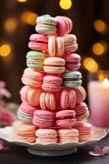 Fototapeta na wymiar tower colorful macarons; dessert photography; best for banners, flyers, and posters