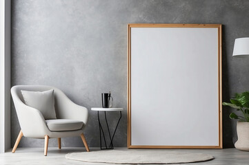 Mockup frame close up in living room interior, 3d render