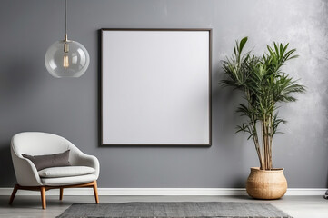 Mockup frame close up in living room interior, 3d render