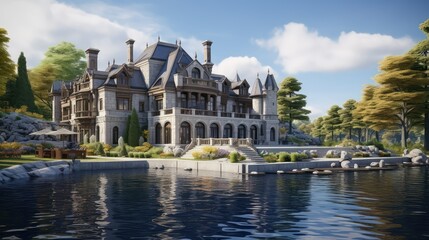 Fototapeta premium estate mansion on lake