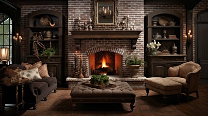 Fototapeta na wymiar stone fireplace walls