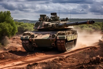 Fototapeta na wymiar The latest tank traversing rough and dangerous roads