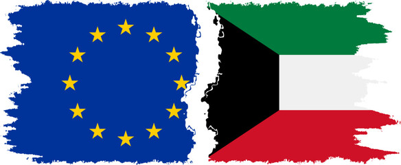Kuwait and European Union grunge flags connection vector