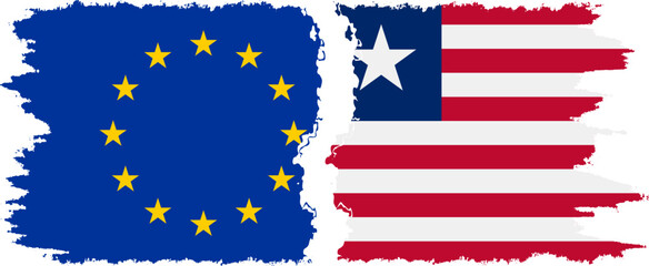 Liberia and European Union grunge flags connection vector