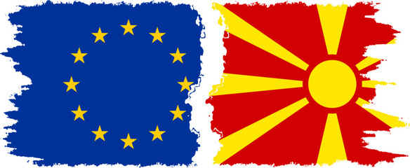 Northern Macedonia and European Union grunge flags connection vector