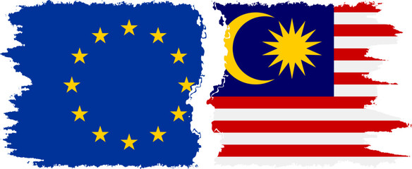 Malaysia and European Union grunge flags connection vector