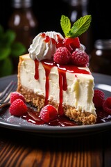 classic New York-style cheesecake; dessert photography; best for banners, flyers, and posters