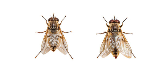 Detailed View of Two Houseflies Isolated on transparent
