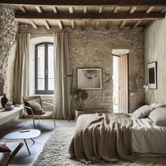 italian mansion bedroom loft decoration  timber ceiling 
