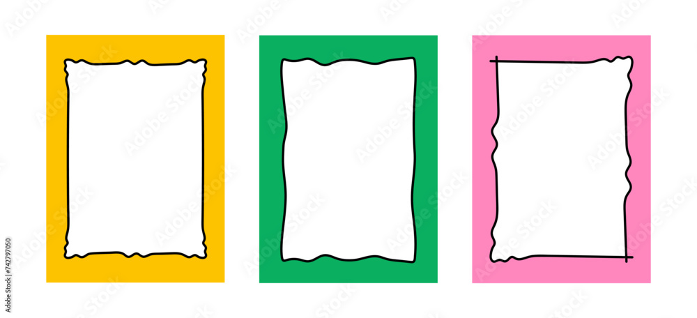 Poster hand-drawn doodle wave scalloped edge frames. set of the vector curved text boxes isolated on a tran