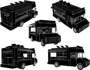 sketch vector illustration of food truck car design for selling fast food - obrazy, fototapety, plakaty