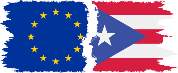 Puerto Rico and European Union grunge flags connection vector