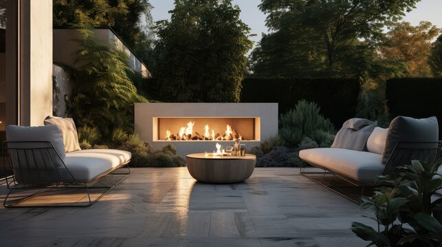 stylish luxury outdoor fireplace