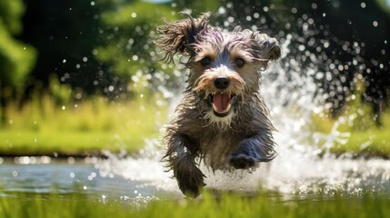 Naklejka premium play dog sprinkler