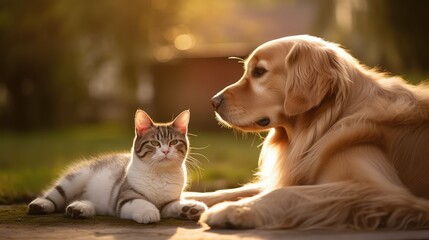 pet dog and cat outside