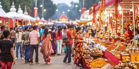 many people walk at a fair in India on Baisakhi holiday, poster - obrazy, fototapety, plakaty