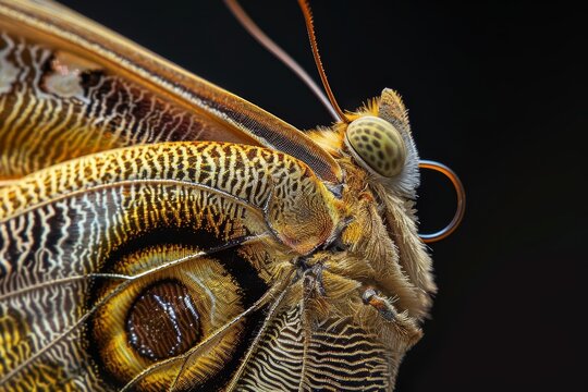 Ultra magnified view of a butterflys proboscis highlighting the coiled structure and sensory details