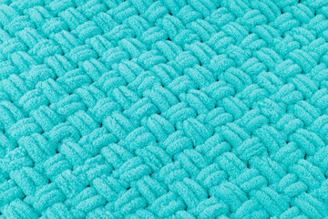 Loop yarn, azure, aquamarine, turquoise soft and fluffy knitted texture, background