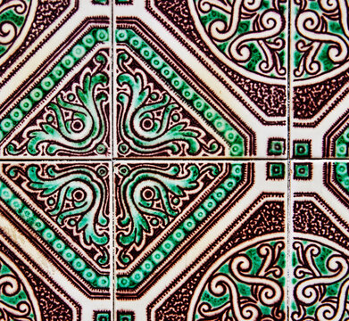 Colorful Portugese patterned tiles, Praia da Costa Nova, Aviero, Portugal, Europe