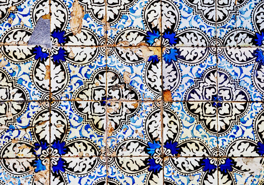 Colorful Portugese patterned tiles, Praia da Costa Nova, Aviero, Portugal, Europe