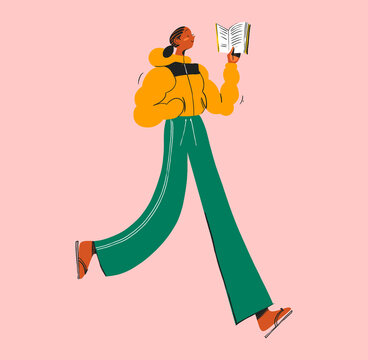Lady Walking with Book - Pink