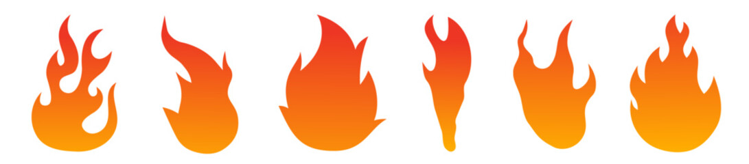 Danger concept or fire logo design. Gradient. Orange fire isolated on white background.