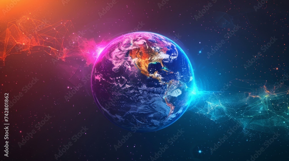 Wall mural planet earth simulating virtual connectivity generative ai