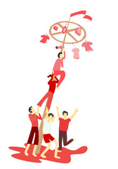 Panjat Pinang, Pole Climbing, Traditional games from Indonesia that offers prizes for those who consider slippery rods. Lomba 17 Agustus. Vector Illustration