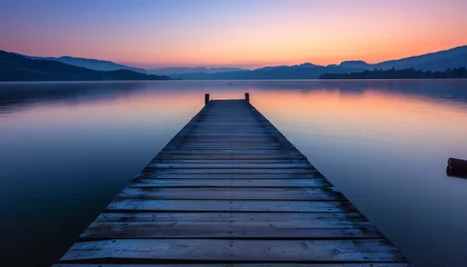 Fotobehang sunset on the lake © Davivd