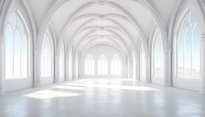 Fototapete Altes Gebäude all white hall with many gothic arches marble