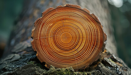 Tree trunk cross-section showing years of growth rings -wide format