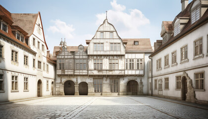 Fototapeta premium the front facade of a medival palace in a city of Europe background