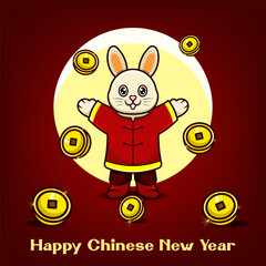 Rabbit and rainy coin. Chinese New Year Background.