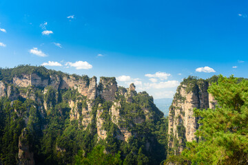 Awesome view of natural quartz sandstone pillars of the Tianzi Mountains (Avatar Mountains)