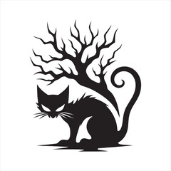 Halloween Creepy Cat Silhouette Masterpieces - Artfully Weaving the Dark Narrative of the Night with a Touch of Mystery
